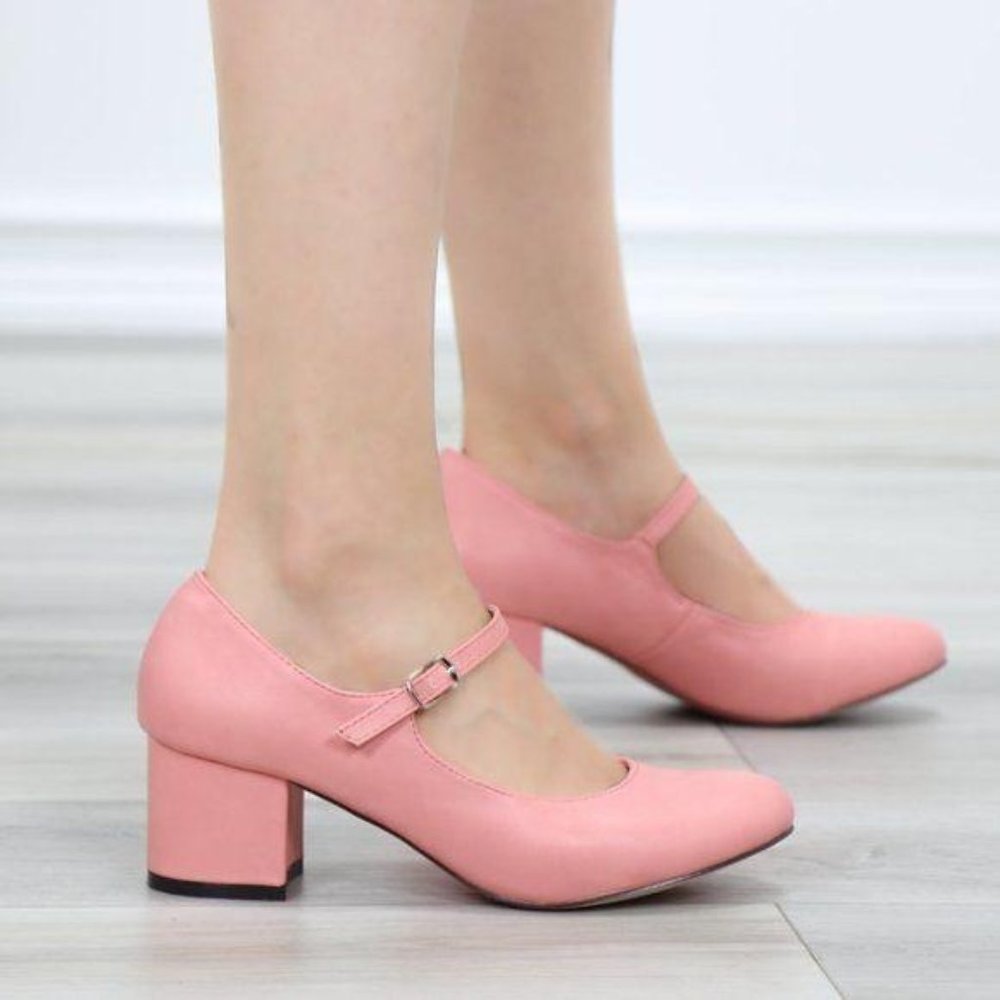 Block Heel Vintage Peach Rockabilly Style Pumps - Picture 10 of 10